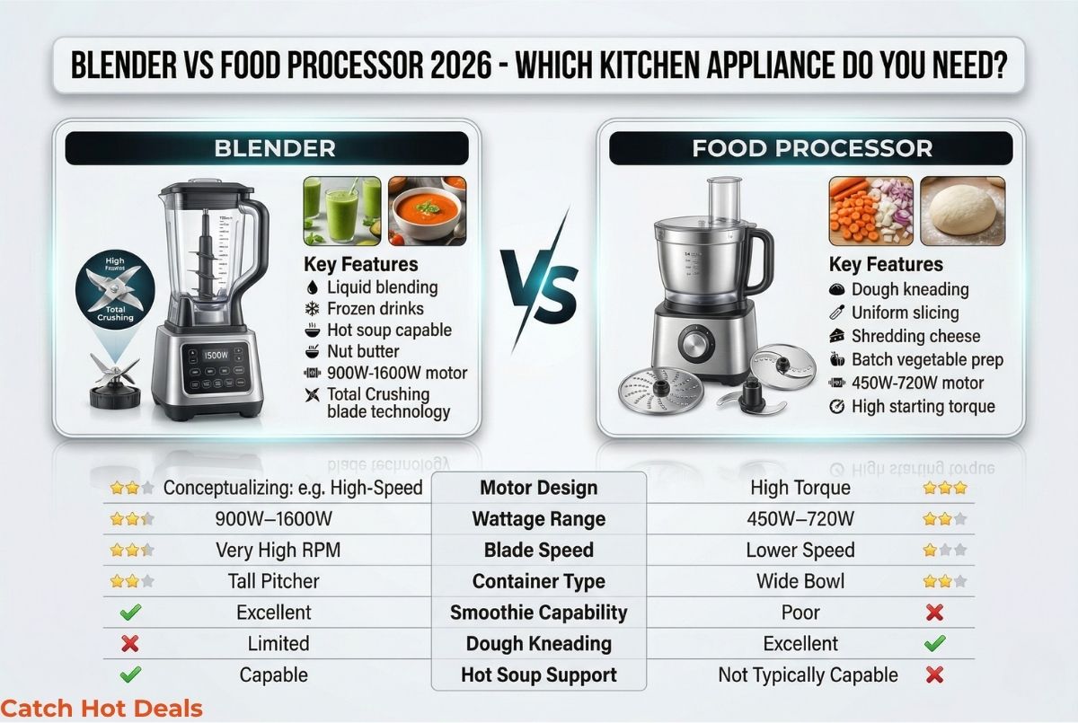 Blender vs Food Processor 2026 — Which Kitchen Appliance Do You Need? Side-by-Side Comparison