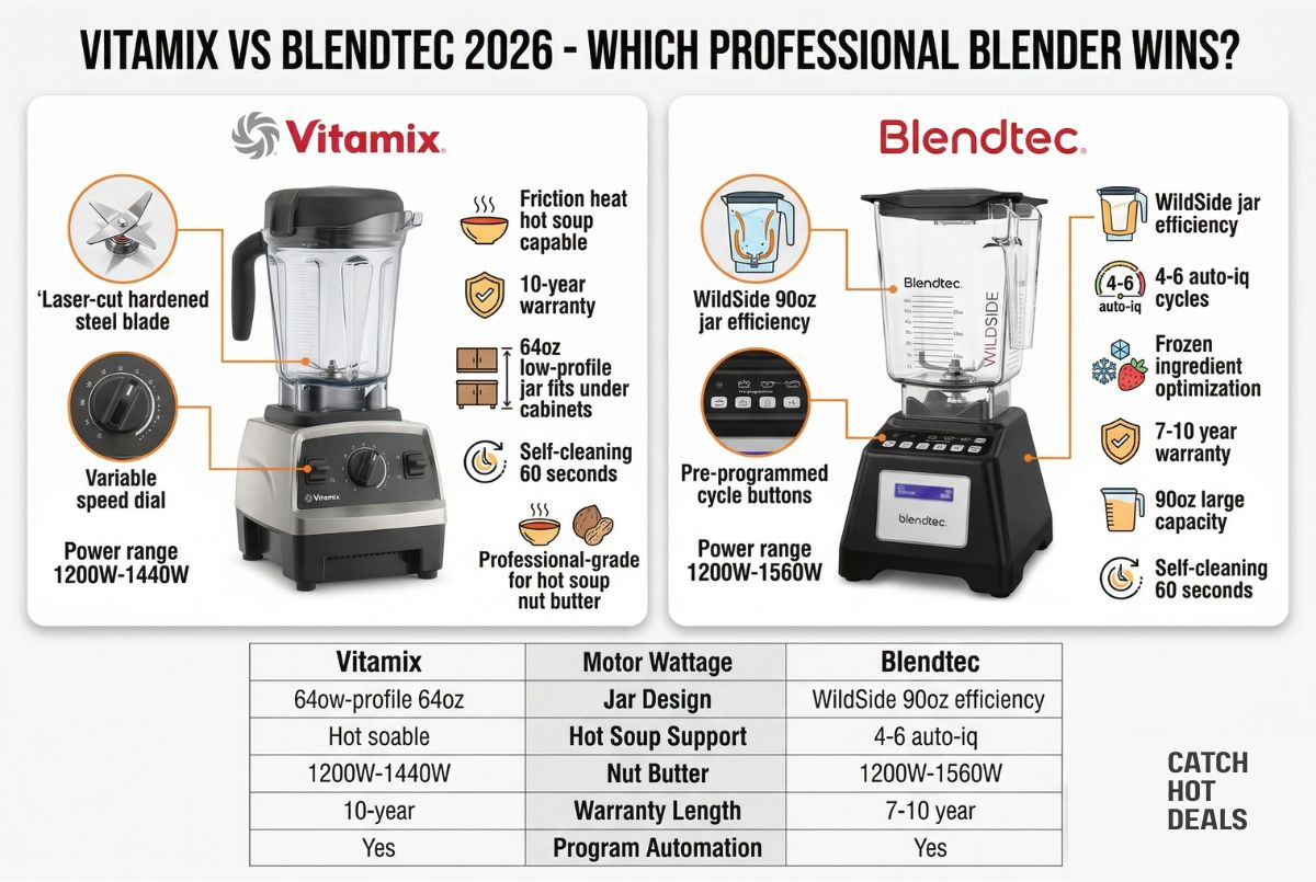 Vitamix vs Blendtec 2026 — Which Professional Blender Wins? Side-by-Side Comparison