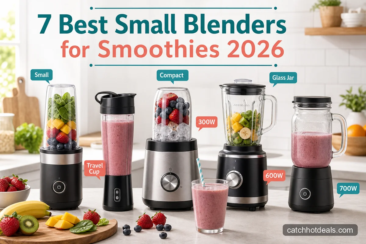 Feature image showing small and compact smoothie blenders on a tight kitchen counter for a 2026 buying guide
