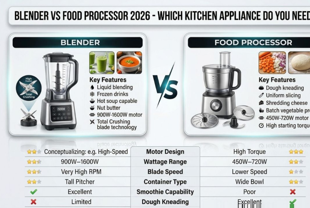 Blender vs Food Processor 2026 — Which Kitchen Appliance Do You Need? Side-by-Side Comparison