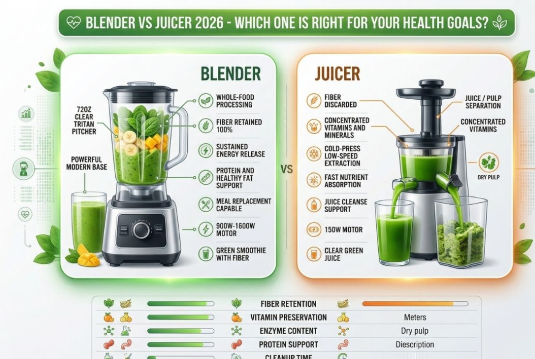 Blender vs Juicer 2026 — Which One Is Right for Your Health Goals? Side-by-Side Comparison