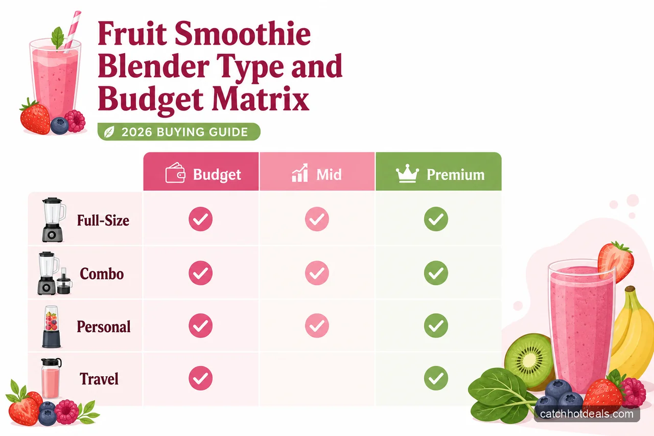 Matrix mapping blender types and budgets to fruit-smoothie routines