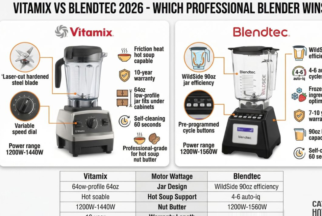 Vitamix vs Blendtec 2026 — Which Professional Blender Wins? Side-by-Side Comparison